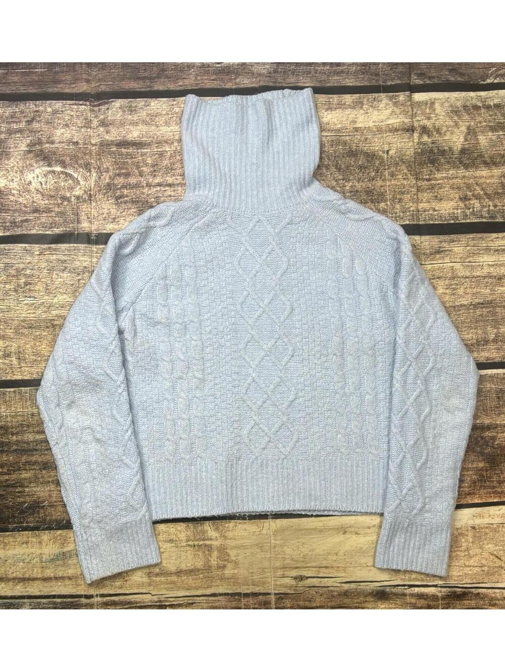 Joie Sweater Womens Small Fisherman Cable Knit Oversized Turtleneck Blue